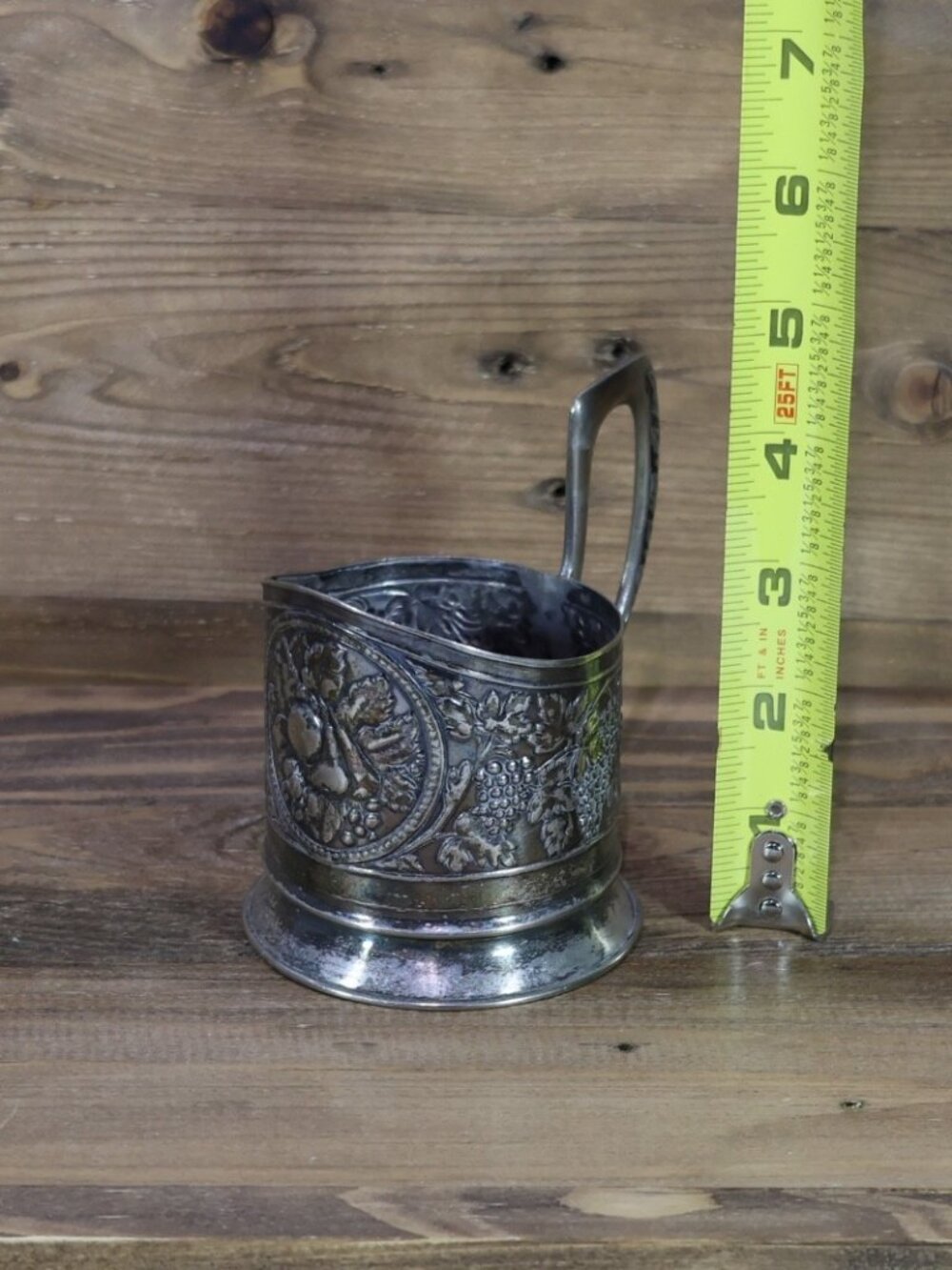 Podstakannik train Cup holder for Tea Cupronickel Tips "Fruit Basket" USSR 70s' - Picture 4 of 5